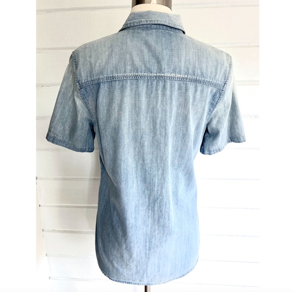 MOTHER  Chambray Denim Short Sleeved Button Up Shirt - M - Picture 4 of 9